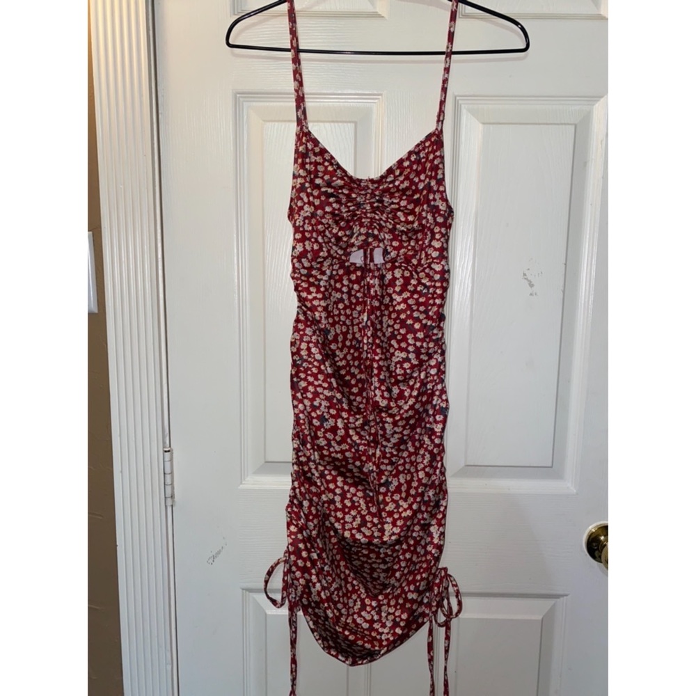 Shein Red Floral Ruched Dress